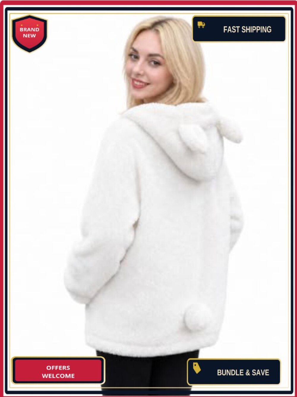 Fluffy Flannel Animal Tail Hoodie Faux Fur Sweatshirt Winter Pullover